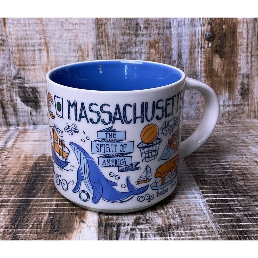 Starbucks Been There Series Massachusetts Coffee Mug White Blue Orange